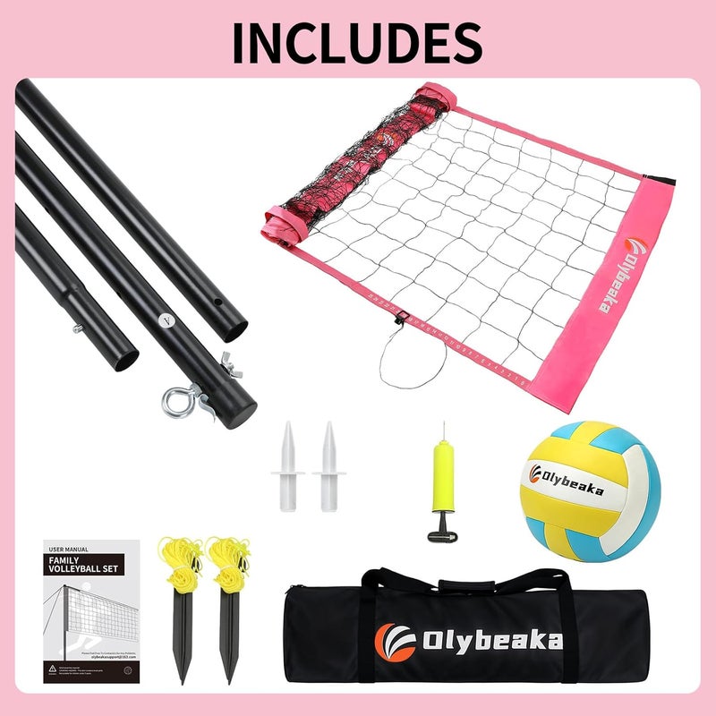 Olybeaka 20FT Outdoor Volleyball Net Set System for Backyard Beach with Anti-Sagging Net, Iron Adjustable Height Poles, Soft PU Volleyball and Pump, Carry Bag - Instant Set Up & Durable - Image 4